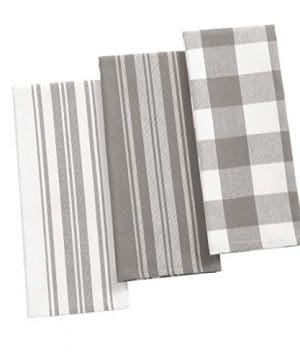 Elrene Home Fashions Farmhouse Living Stripe And Check Kitchen Towels Set Of 3 17 X 28 GrayWhite 3 0 300x360