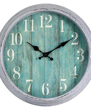 Hylanda Teal Wall Clock 12 Inch Retro Vintage Silent Wall Clocks Battery Operated Non Ticking Decorative For Kitchen Farmhouse Goals