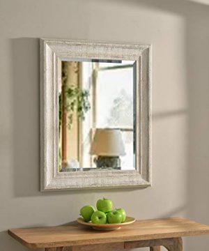 Hunter 31 Inch Distressed White Wood Wall Mirror Farmhouse Rustic Beveled Glass Includes Hardware 0 300x360