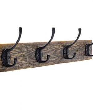 IBosins Wall Mounted Coat Rack Entryway Hanging Coat Rack Metal Wood Coat Rack With 4 Black Literary Rustic Hooks Rail For Coat Scarf Bag Towel Key Cap Cup Hat 0 300x360