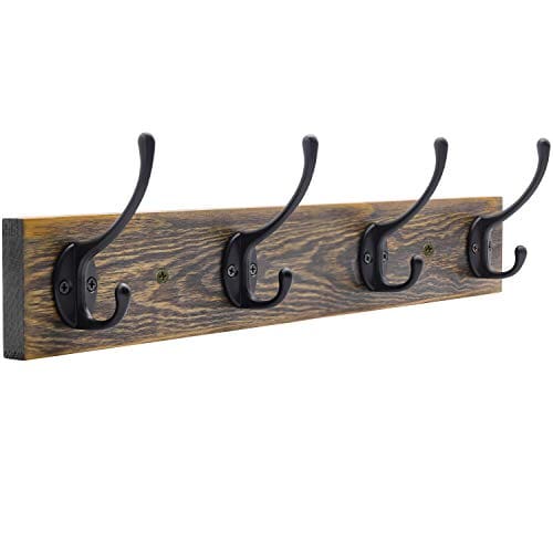 Rustic Coat Rack Wall Mounted Set of 2 Wood Clother Hanger 4 Hooks for Entryway 
