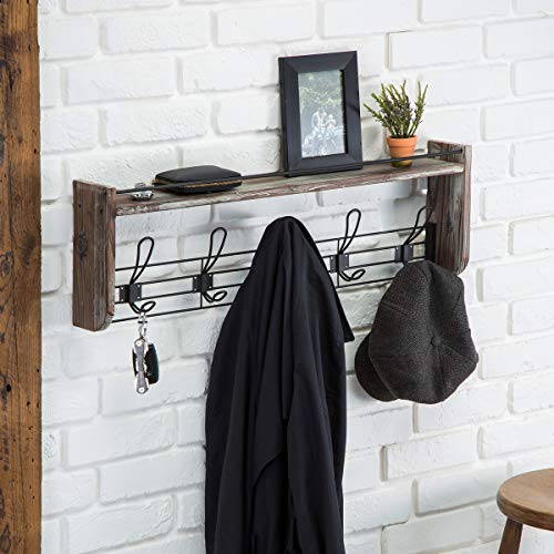 Rustic Coat Rack Wall Mounted 2 Pack Solid Wood Hanger 4 Wall Hooks for Entryway 
