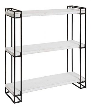 Kate And Laurel Lintz Modern Industrial Wood And Metal Floating Wall Shelves With Black Metal Frame Rustic White 0 300x360