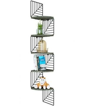 Love KANKEI Corner Shelf Wall Mount Of 5 Tier Rustic Wood Floating Shelves Wall Shelves For Bedroom Living Room Bathroom Kitchen Office And More Weathered Grey 0 300x360