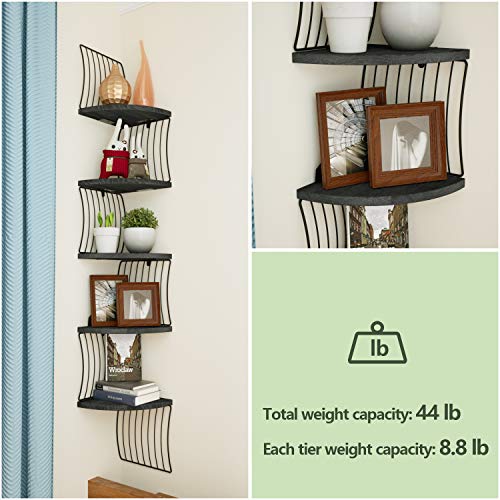 Love KANKEI Corner Shelf Wall Mount Of 5 Tier Rustic Wood Floating Shelves For Bedroom Wall Shelves Living Room Bathroom Kitchen Office And More Weathered Black 0 4