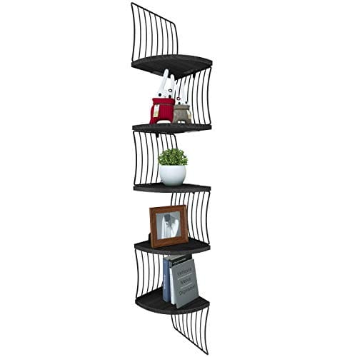 Love KANKEI Corner Shelf Wall Mount Of 5 Tier Rustic Wood Floating Shelves For Bedroom Wall Shelves Living Room Bathroom Kitchen Office And More Weathered Black 0