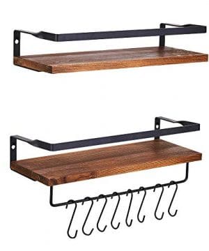 Micup Floating Shelves Wall Mounted Set Of 2 Rustic Wood Storage Shelf For Bathroom Bedroom Kitchen Living Room With Removable Hooks Dark Brown 0 300x360