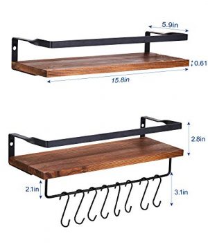 Micup Floating Shelves Wall Mounted Set Of 2 Rustic Wood Storage Shelf For Bathroom Bedroom Kitchen Living Room With Removable Hooks Dark Brown 0 5 300x360