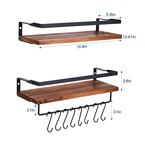 Micup Floating Shelves Wall Mounted Set Of 2 Rustic Wood Storage Shelf For Bathroom Bedroom Kitchen Living Room With Removable Hooks Dark Brown 0 5