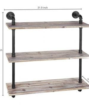 MyGift 3 Tier Rustic Wood Wall Mounted Floating Display Shelf With Black Industrial Style Pipe Brown 0 0 300x360