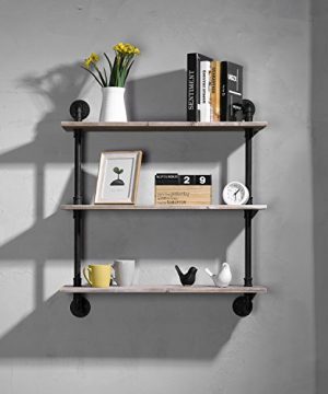 MyGift 3 Tier Rustic Wood Wall Mounted Floating Display Shelf With Black Industrial Style Pipe Brown 0 2 300x360