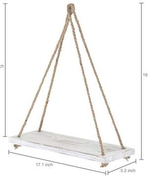 MyGift Set Of 4 Rustic Whitewashed Wood Rope Hanging Swing Wall Shelves 0 2 300x360