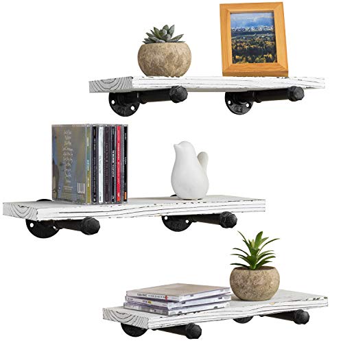 MyGift Urban Rustic Wall-Mounted Torched Wood Floating Shelves Set of 3