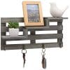 MyGift Vintage Gray Wood Wall Mounted 3 Tiered Stair Display Shelf With 4 Key Hooks 0 100x100