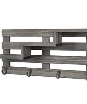 MyGift Vintage Gray Wood Wall Mounted 3 Tiered Stair Display Shelf With 4 Key Hooks 0 4 300x360