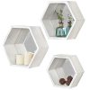 MyGift Vintage White Hexagon Wall Mounted Floating Shelves With Mirrored Backing Set Of 3 0 100x100