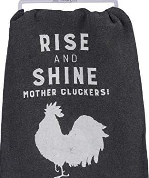Primitives By Kathy Black And White Cotton Dish Towel Rise And Shine Mother Cluckers 0 300x360