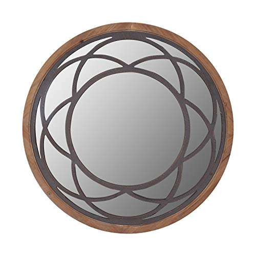 Decorative Large Wall Mirror, 30 Inch Round Wood Framed Mirror