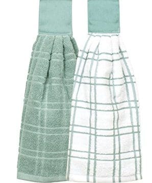 Ritz Kitchen Wears 100 Cotton Checked Solid Hanging Tie Towels 2 Pack Dew 2 Piece 0 298x360