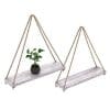Rustic Set Of 2 Wooden Floating Shelves With String Farmhouse Hanging Shelves For Living Room Wall Small Kitchen Shelves With Rope 17x52 Distressed Rustic White Color 0 100x100