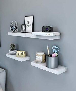 SONGMICS Wall Shelf 2 Set Floating Shelf 15 Inches Easy Install For Decorative Display Corner Invisible Bracket Support White ULWS14WT 2 0 1 300x360