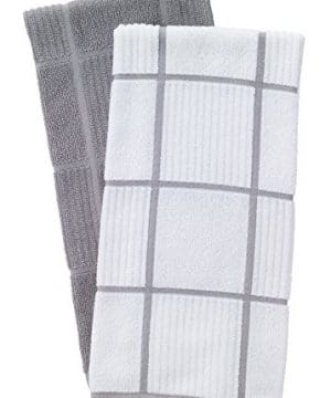 T Fal Textiles 60954 2 Pack Solid Check Parquet Design 100 Percent Cotton Kitchen Dish Towel Gray SolidCheck 2 Pack 0 300x360