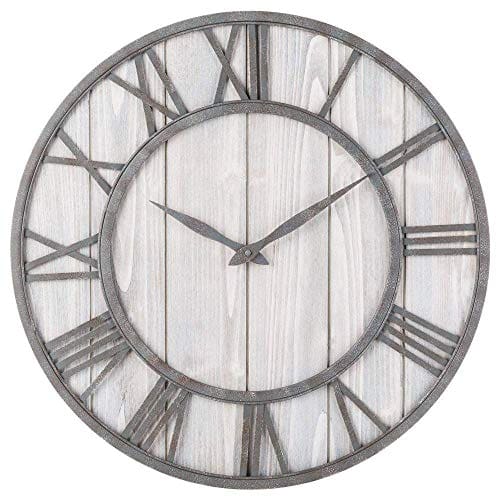 Toright Farm House Metal Solid Wood Wall Clock Kitchen Wall Clock Whitewash 16 Inch 0