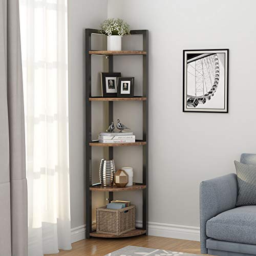 Tribesigns 5 Tier Corner Shelf, Rustic Corner Bookshelf Small Bookcase ...