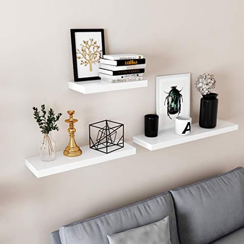 Vasagle Floating Shelf Set Of 2 Wall 23 6 Inch Hanging Shelves Mounted For Photos Decorations Mdf White Farmhouse Goals - Floating Wall Mounted Shelves