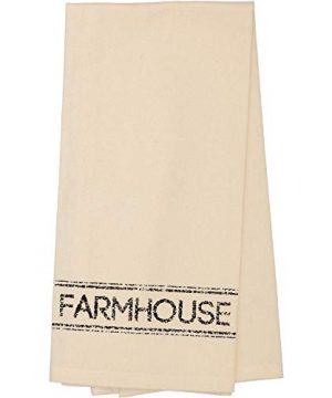 VHC Brands Farmhouse Housewarming Tabletop Sawyer Mill Fabric Loop Cotton Stenciled Muslin Text Kitchen Towel Antique Creme White 0 300x360