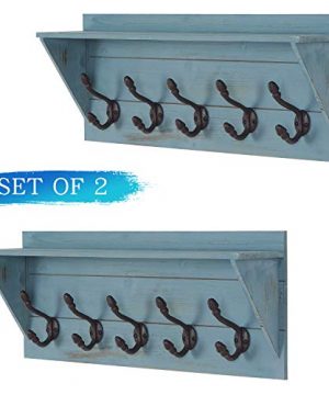 Wall Mounted Coat Rack Shelf With 5 Rustic Hooks Wood Perfect Touch For Your Entryway Mudroom Kitchen Bathroom And More Set Of 2 0 300x360