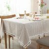 AMZALI Stripe Tassel Tablecloth Cotton Linen Table Cloth Stain Resistant Dust Proof Table Cover For Kitchen Dinning Tabletop Home Decoration RectangleOblong35 X 55 Inch Beige 0 100x100