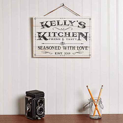 PERSONALIZED Kitchen Sign Wall Art Gift Rustic Seasoned With Love