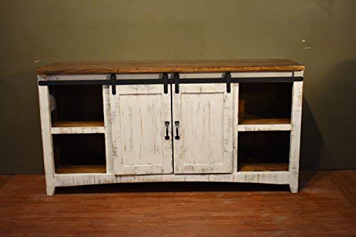 Crafters And Weavers Greenview White 67 TV StandSideboardConsole Table With Sliding Barn Doors 0 0