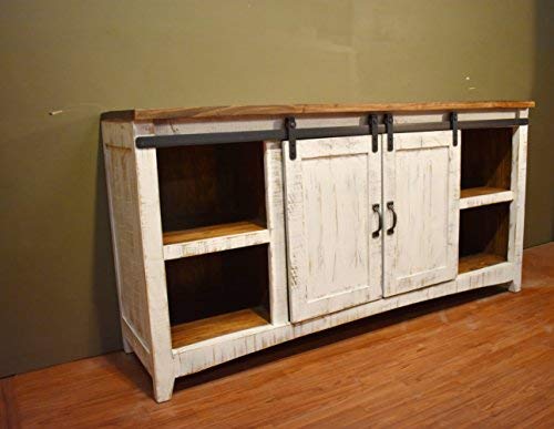 Crafters And Weavers Greenview White 67 TV StandSideboardConsole Table With Sliding Barn Doors 0 4