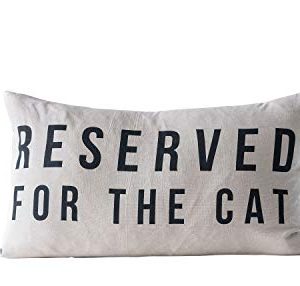 Creative Co Op Reserved For The Cat Cotton Pillow White 0 300x286