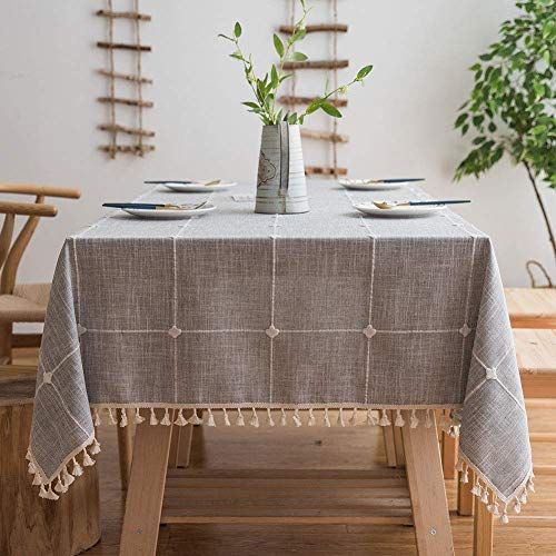 Tablecloth Rectangle Table Cloth Cotton Linen Wrinkle Free Anti-Fading Embroide 
