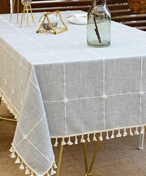 Deep Dream Tablecloths Embroidered Checkered Table Cloth Cotton Linen Wrinkle Free Anti Fading Table Cover Decoration For Kitchen Dinning Party 55 X 70 Inch Gray 0 300x360