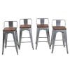 HAOBO Home 24 Low Back Metal Counter Stool Height Bar Stools With Wooden Seat Set Of 4 Barstools Silver 0 100x100