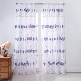 Josiah+Sapphire+Embroidered+Floral+Rod+Pocket+Single+Curtain+Panel
