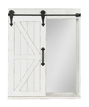 Kate And Laurel Cates Wood Wall Storage Cabinet With Vanity Mirror And Sliding Barn Door Rustic White 0 300x360