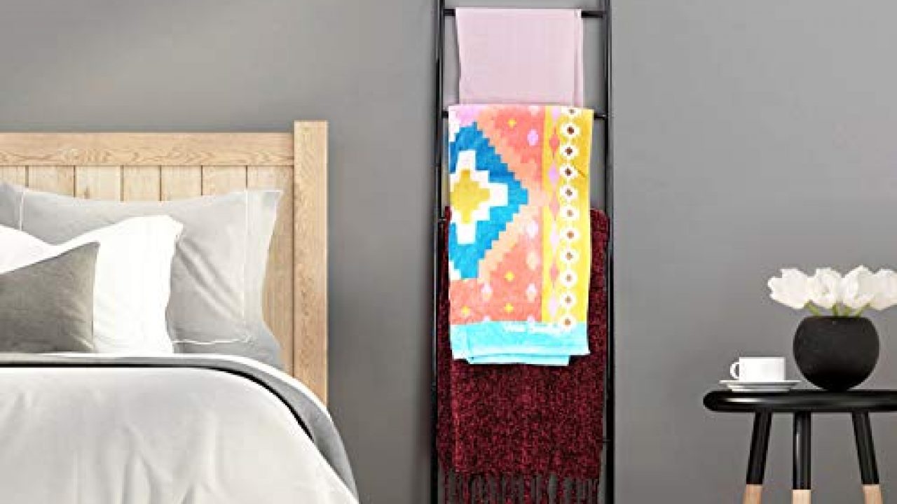 PENGECO Blanket Ladder Towel Shelves Beach Towel Rack Scarves Display Holder Black Farmhouse Goals