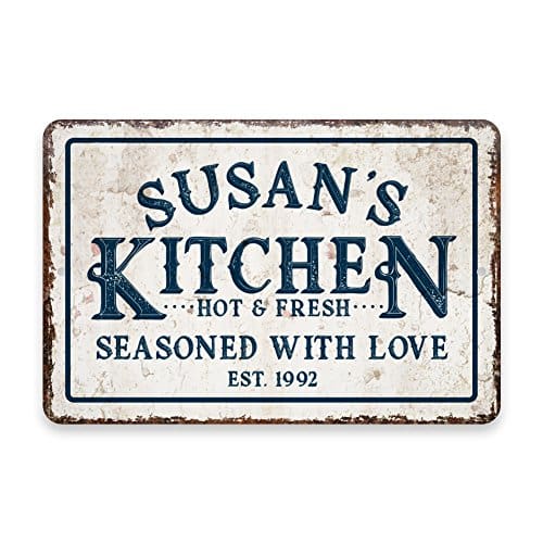 Pattern Pop Personalized Vintage Distressed Look Kitchen Seasoned With Love Metal Room Sign 0