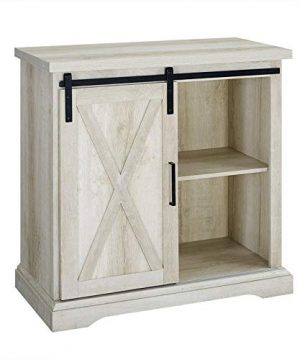 Pemberly Row 32 Farmhouse Sliding Barn Door Wood Accent Chest Buffet Storage Cabinet In White Oak 0 300x360
