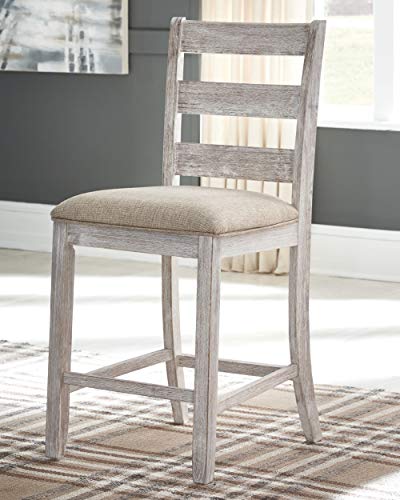 Signature Design By Ashley Skempton Upholstered Barstool Set Of 2 Ladder Back Casual Style Antique White 0 0