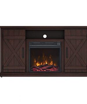 Simple Living Products Industrial TV Stand With Fireplace Antique Rustic Look Vintage Design Espresso 0 300x360