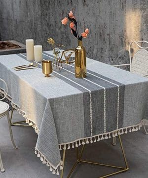 TEWENE Tablecloth Square Table Cloth Cotton Linen Anti Fading Wrinkle Free Tablecloths Washable Dust Proof Embroidery Table Cover For Kitchen Dinning Party Square55x554 Seats Gray 0 300x360