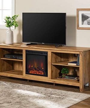 Walker Edison Furniture Company Minimal Farmhouse Wood Fireplace Universal Stand For TVs Up To 80 Flat Screen Living Room Storage Shelves Entertainment Center 70 Inch Barnwood 0 300x360