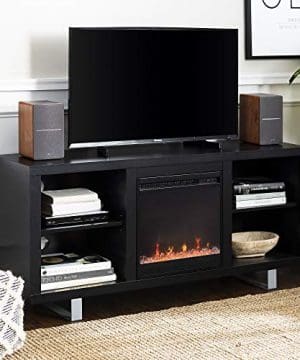 Walker Edison Furniture Company Modern Wood And Metal Fireplace Stand For TVs Up To 64 Flat Screen Living Room Storage Shelves Entertainment Center Black 0 300x360
