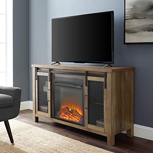 Walker Edison WE Furniture Fireplace TV Stand 48 Rustic Oak Reclaimed Barnwood Brown 0